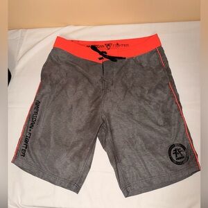 American Fighter Gray Orange board Park Point design changing Board Shorts Sz 36